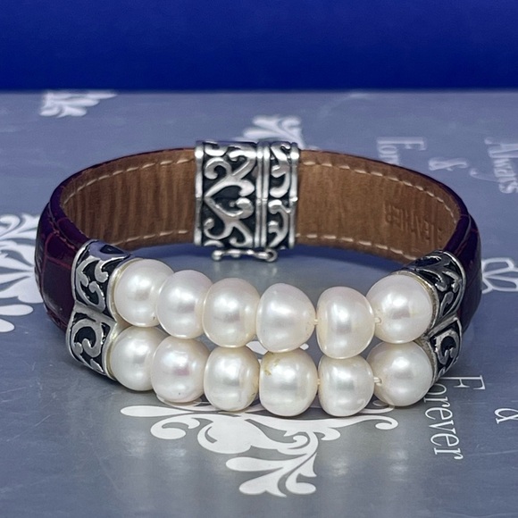 Honora Freshwater Pearl Red Leather Bracelet Sterling Silver Clasp - Picture 1 of 13